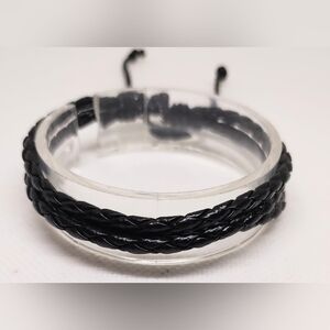 Men's Bracelet Leather Braided‎ Layered Black New f45